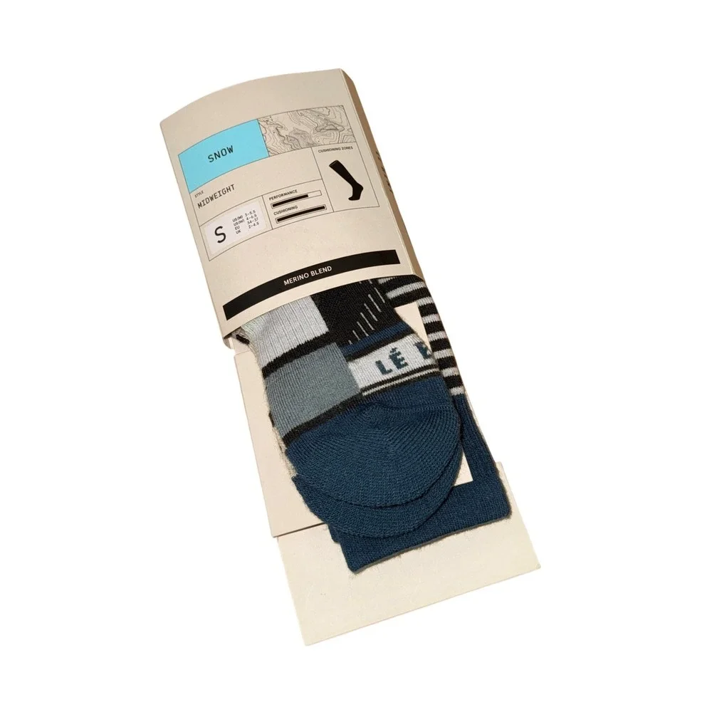 NEW Le‎ Bent Snow Midweight Mens Small Socks Blue Merino Blend Over The Calf